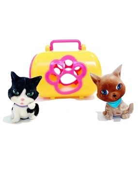 Kitty in My Pocket Flocked Cat Toy Figures and Carrying Case Brown Black White